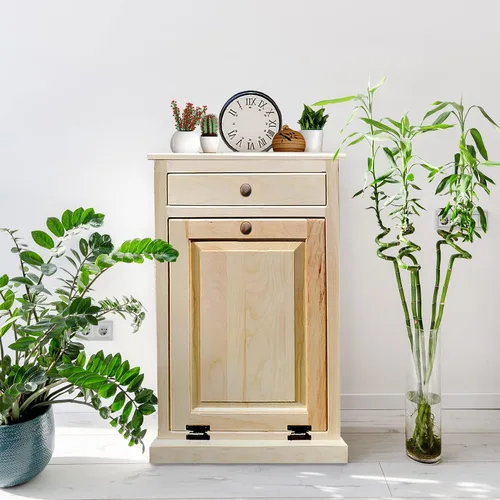 Vista 2 de Peaceful Classics - Gabinete escondido hecho a mano - Papelera decorativa para baño, oficina y dormitorio - Papelera de madera inclinable
