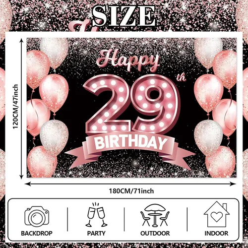 Vista 230 de Cartel de feliz cumpleaños décimo oro rosa, telón de fondo, saludos a 10 años, globos de confeti, decoración temática para niñas de 10 años
