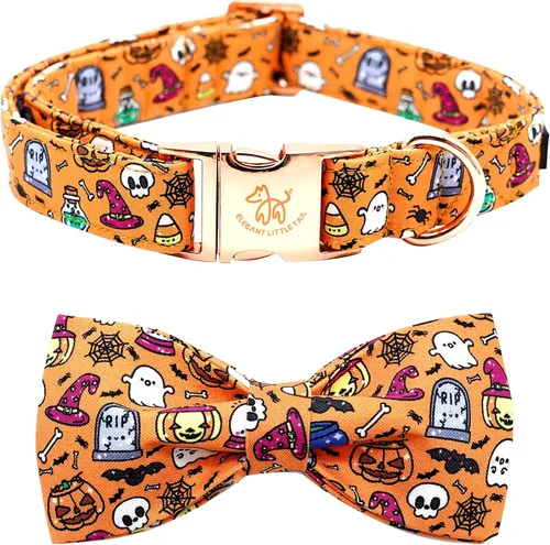 Vista 10 de Elegant little tail Collar de perro de Halloween, collares de perro de otoño naranja calabaza collar de mascota festivo collar de corbatín
