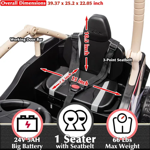 Vista 8 de Kawasaki - UTV de 24 V con licencia para niños de 3 a 6 años, color beige