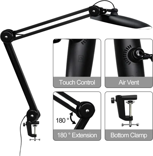 Vista 6 de Lámpara de escritorio LED de 20 pulgadas con abrazadera, luz de uñas ajustable CCT de 24 W regulable para escritorio, 120 LED de brazo giratorio