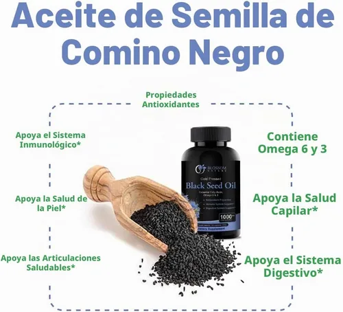 Vista 4 de Cápsulas de aceite de semilla negra de 1000 mg – Cápsulas de aceite de semilla de comino negro de primera calidad – Pastillas líquidas de aceite