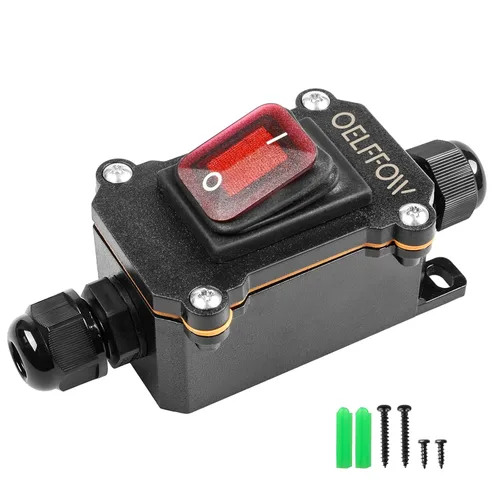 Vista 13 de Interruptor de palanca de encendido y apagado impermeable con botón basculante de luz verde, interruptor de cable en línea DPST AC/DC 20A-125V