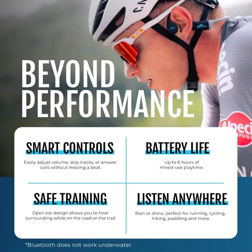 Vista 4 de H2O Audio TRI Run Auriculares de conducción ósea abierta. Auriculares multideportivos a prueba de sudor para correr, ciclismo y remo. Auriculares