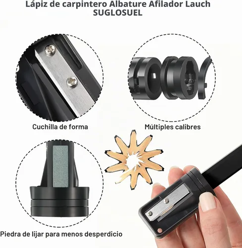 Vista 5 de Hohean 14 Lápices de Carpintero, 7 Pulgadas Octagonales Planos Duros Negros para Carpintería Construcción Lápices Resistentes con Sacapuntas