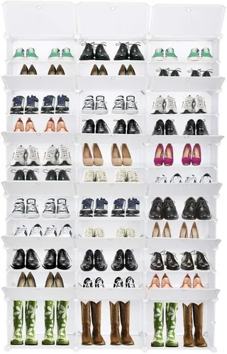 Vista 4 de Organizador de Zapatero Portátil de 12 Niveles para 72 Pares, Estante Torre de 36 Rejillas Gabinete de Almacenamiento Expandible Apilable Espacioso
