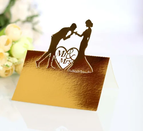Vista 6 de 50 tarjetas de lugar, tarjetas de mesa, tarjetas de nombre para ajuste de mesa, romántico, amante, corazón, tarjeta de papel, banquete de asiento 3d