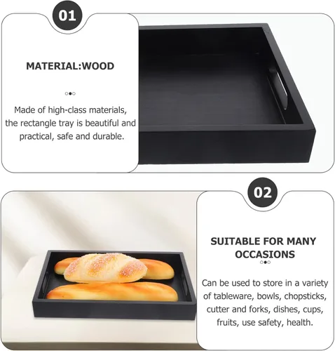 Vista 7 de UPKOCH Elegante bandeja de madera maciza grande decorativa para servir té, bandeja rectangular de madera para postres de desayuno