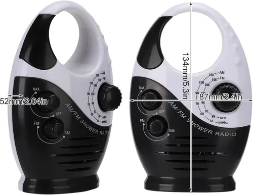 Vista 7 de Radio de ducha impermeable, radio AM/FM con altavoces de volumen ajustables, altavoces portátiles alimentados por batería con mango de gancho