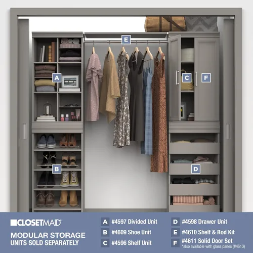 Vista 4 de ClosetMaid Kit de estante de almacenamiento modular y barra para colgar, color gris pardo