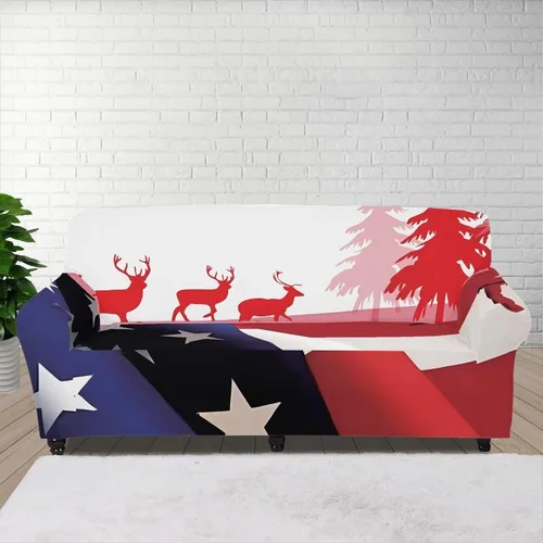Vista 30 de Funda de sofá con diseño de árbol de bandera estadounidense para sofás y sofás, decoración navideña, funda antideslizante para sofá de 1 cojín
