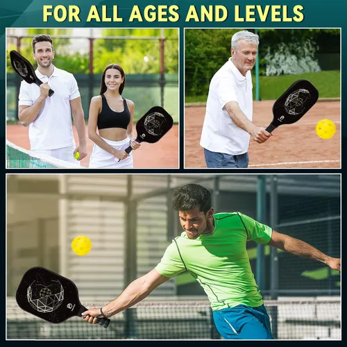 Vista 6 de Dulce DOM Juego de 2/4 palas de pickleball aprobadas por USAPA, 4 bolas de pickleball para interiores y exteriores, raqueta de superficie de fibra