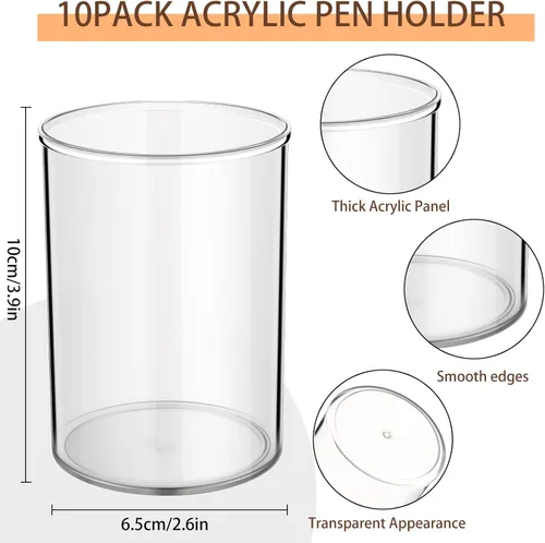 Vista 2 de Crtiin Paquete de 10 soportes de acrílico transparente para bolígrafos, brochas de maquillaje, soporte redondo para lápices, organizadores