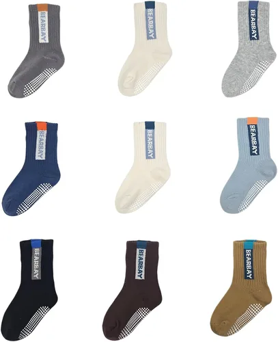 Vista 2 de Non-Slip Toddler Grip Socks with Anti Skid Soles, Unisex Cotton Crew Ankle Socks for Baby Boys Girls Kids