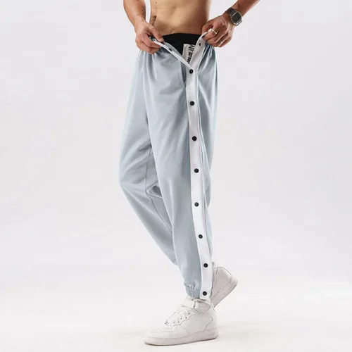 Vista 2 de Kadola Pantalones de baloncesto con bolsillos laterales y botones para hombre pantalones deportivos para hombre color blanco