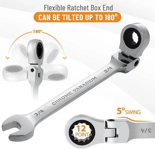 Vista 2 de B4B BANG 4 BUCK Llave de 3/4, llave combinada de trinquete de cabeza flexible, grado industrial, 72 dientes, 12 puntos, caja de trinquete de extremo