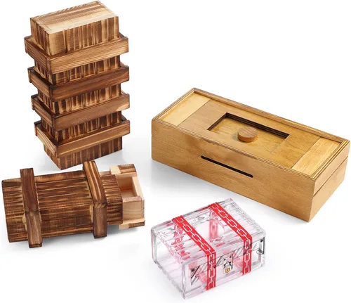 Vista 8 de Zhanmai 4 Piezas Cajas de Rompecabezas de Madera Cajas de Rompecabezas de Madera para Tarjetas de Regalo Portadores de Estuches de Dinero