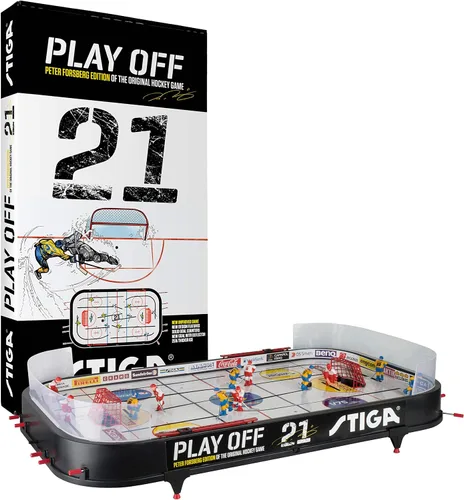 Vista 4 de STIGA Table-Top Rod Hockey Game Play Off 21 – Classic Ice Hockey Action with Enhanced Features, Easy Assembly, Includes 2 Pucks – Fun for All Ages