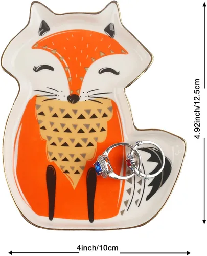Vista 5 de Piudee Fox Jewelry - Soporte para platos para platos regalos de zorro para mujeres bandeja decorativa para joyas regalos divertidos para mujeres