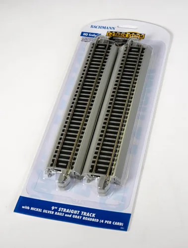 Vista 6 de Bachmann Trains - Pista E-Z a presión 9" pista recta (4tarjeta) - Riel de plata de níquel con plataforma gris - Escala HO