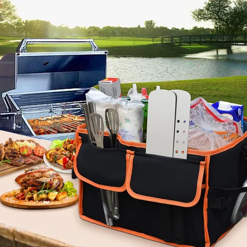 Vista 6 de Organizador grande para parrilla con soporte para toallas de papel, organizador de barbacoa para utensilios, condimentos, organizador de picnic