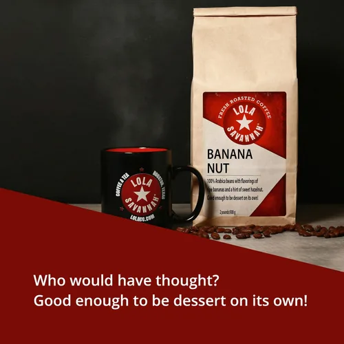Vista 3 de Lola Savannah Café con cafeína en grano entero con nuez de plátano, 2 libras