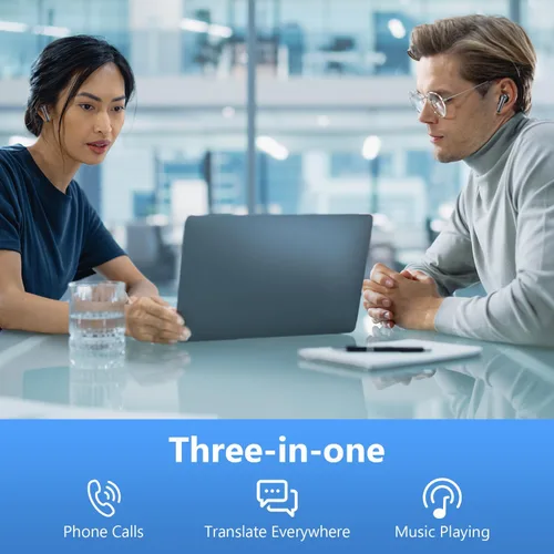 Vista 6 de Auriculares de traducción en tiempo real, 3 en 1 traductor de idiomas en tiempo real, 144 idiomas y acentos, auriculares de traducción inalámbricos