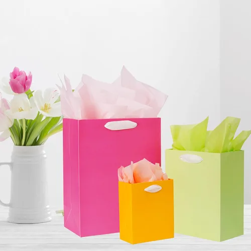 Vista 6 de Nihuecne Paquete de 8 bolsas de regalo coloridas de varios tamaños con papel de seda para cumpleaños, baby showers, Pascua y más