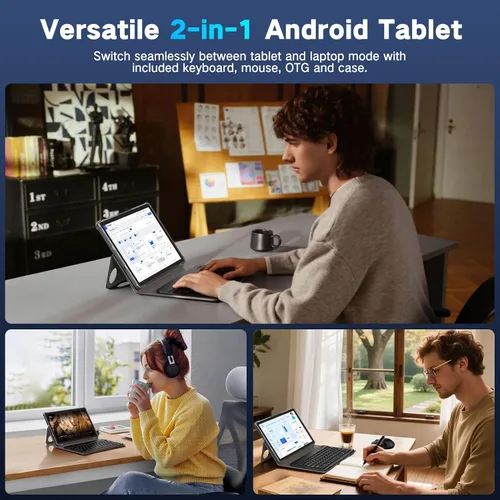 Vista 8 de JUNYANG Tableta, tabletas Android 15 de 11 pulgadas con teclado/estuche/mouse, 12GB+128GB+2TB expandibles, tabletas Octa-Core AI con WiFi 6, batería