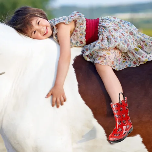 Vista 3 de Disney Minnie Mouse - Botas de lluvia de PVC para niñas, ligeras e impermeables, con asa fácil de poner, para niños pequeños y pequeños, color rosa