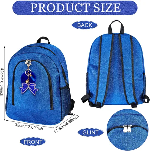 Vista 2 de Mochila grande de animadora con llavero de lazo, mochila con purpurina para animadoras, bolsas de regalo para animadoras (azul)