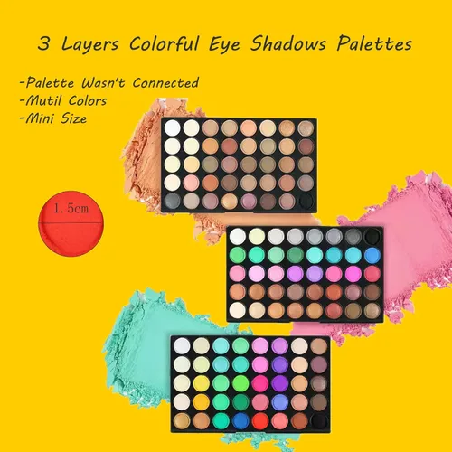 Vista 2 de VERONNI Mini paleta de sombras de ojos de 120 colores vivos, mate y brillante, juego de maquillaje profesional de 3 capas brillantes y cálidas