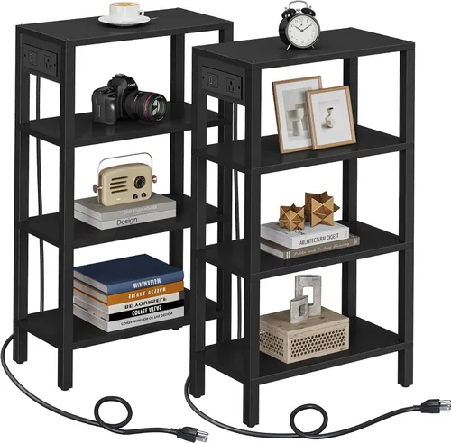 Vista 10 de TUTOTAK - Mesa auxiliar pequeña con estación de carga; mesa lateral estrecha con puertos USB y tomas de corriente; mesa de sofá delgada; mesita