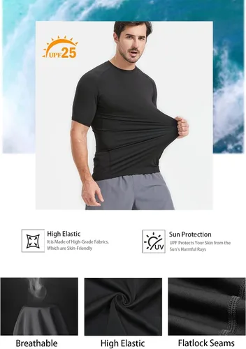 Vista 4 de HOPLYNN Paquete de 46 camisetas de compresión para hombre, manga corta, camiseta de protección contra erupciones, capa base, atlética, camiseta