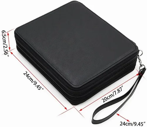 Vista 3 de Estuche BTSKY con espacio para 120 lápices, de alta calidad y de cuero de PU, Negro Portalápices con correa de asa, práctica caja de lápices