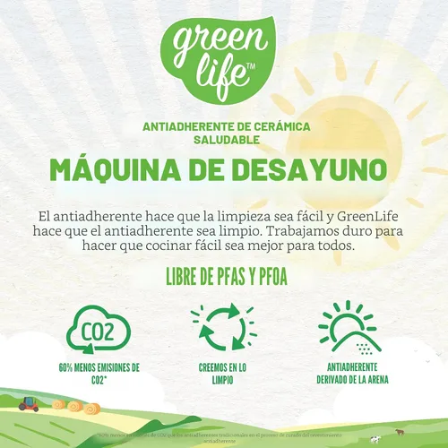 Vista 10 de Estación de preparación de desayuno 3 en 1 GreenLife, planchas duales antiadherentes de cerámica saludables para huevos, carne, salchichas, tocino