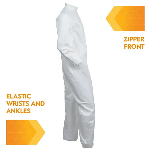 Vista 4 de Cobertor A40 con cierre zipper, desechable, con puños elásticos, blanco, caja de 25 unidades, Blanco, 25