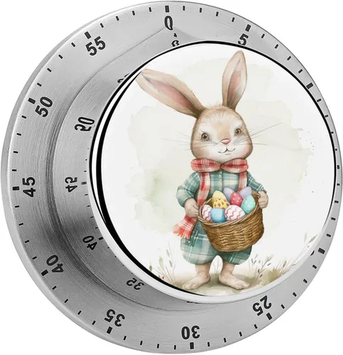 Vista 21 de Watercolor Easter Day Kitchen Timers for Cooking Cartoon Bunny Chef Cooking Timer Clock with Loud Alarm No Batteries Required Mechanical Desk Timer