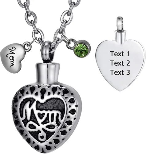 Vista 13 de Collar de urna conmemorativa de acero inoxidable para cenizas con texto en inglés "Dad in Heart", Acero inoxidable