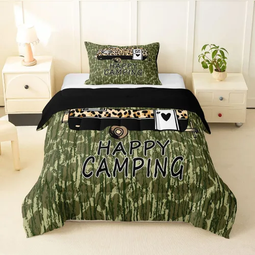 Vista 10 de Erosebridal American Flag Twin Comforter Set Army Green Camo Bedding Set for Kids Boys Girls Bear Claw Hunting Theme Bed Set Camoflage Camping
