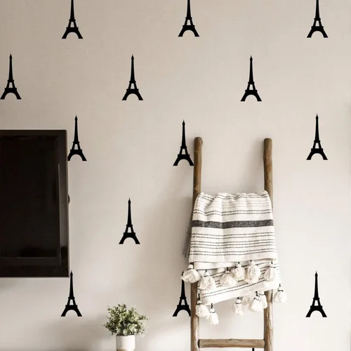 Vista 2 de Juego de 12 calcomanías de vinilo para pared, torres Eiffel, 6 x 3 pulgadas cada una, moderna, elegante, para el hogar, interior, exterior