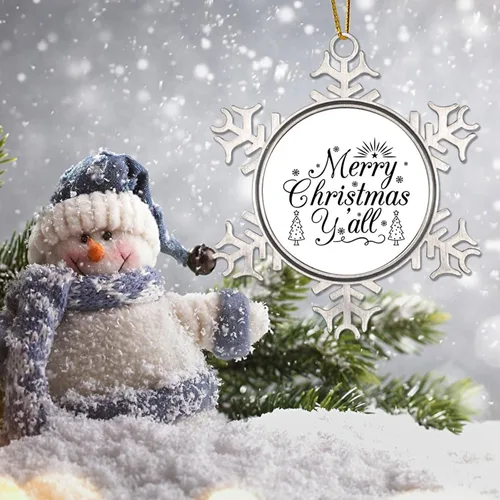 Vista 5 de Merry Christmas Y'all Ornament for Christmas Tree Decor Funny Christmas Quotes Novelty Metal Snowflake Christmas Ornaments Gift New Year Seasonal
