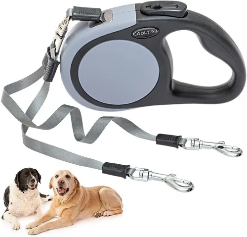 Vista 11 de KOOLTAIL Correa retráctil doble para perros de hasta 110 libras, resistente de doble cabeza de 16 pies, extensible a 360°, sin enredos, un botón