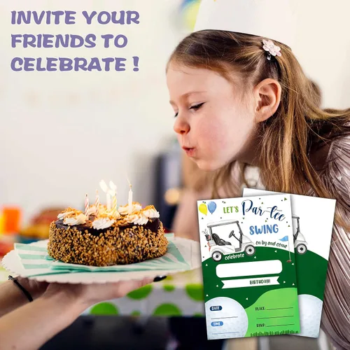 Vista 5 de Invitación de fiesta de cumpleaños temática de golf, invitaciones de relleno Let's Par-Tee para hombre y mujer, 20 invitaciones con sobres