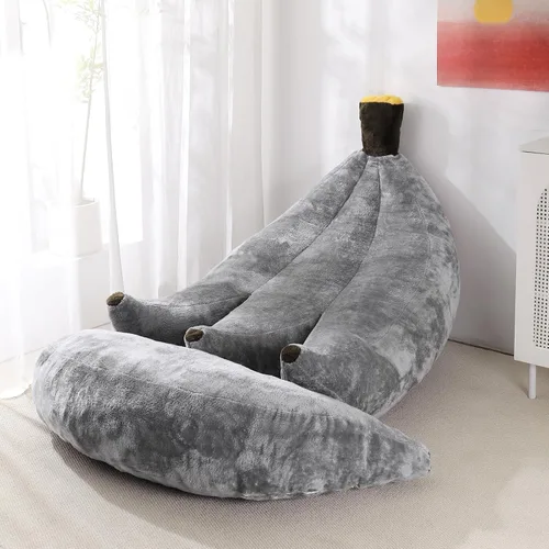 Vista 21 de Sofá de frijoles con otomana IEVENW en forma de banana, sofá de piso con reposapiés, cómodo sofá cama convertible para adultos, sofá de felpa