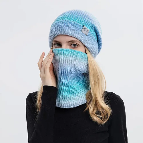 Vista 3 de Conjunto de bufanda de gorro de invierno para mujer a la moda con forro polar grueso de punto con calavera para clima frío