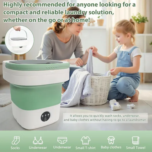 Vista 6 de Mini máquina de lavandería de 17L, lavadora portátil plegable y spinner para ropa de bebé, ropa interior, verde