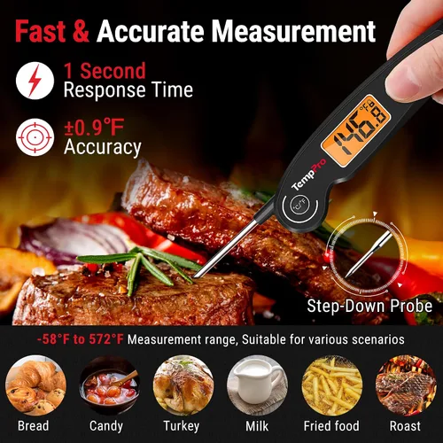 Vista 2 de ThermoPro TP605 Termómetro Digital de Lectura Instantánea para Carne para Cocinar, Termómetro de Alimentos Impermeable con Retroiluminación