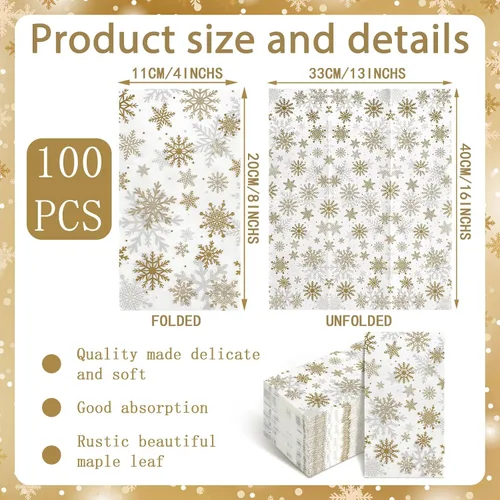 Vista 3 de Hotop Paquete de 300 servilletas desechables de Navidad con copos de nieve, toallas de mano desechables de papel para invitados, servilletas