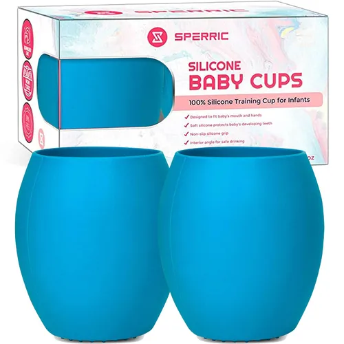 Vista 8 de Taza de silicona para bebé, taza de entrenamiento para niños pequeños, taza abierta para el destete LED de bebé, paquete de 2 tazas para bebés sin